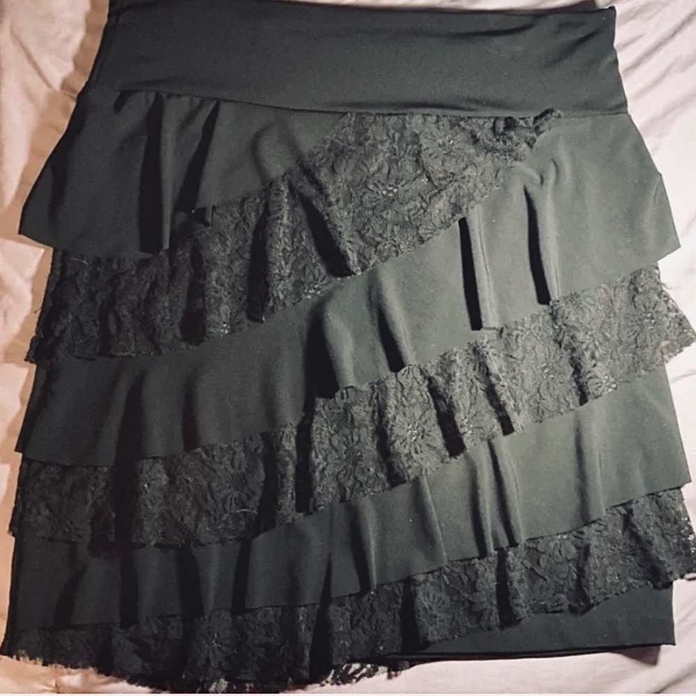 Women’s Flowy Lacey Skirt Mini Midi Fully Lined Comfort Stretch Black Large